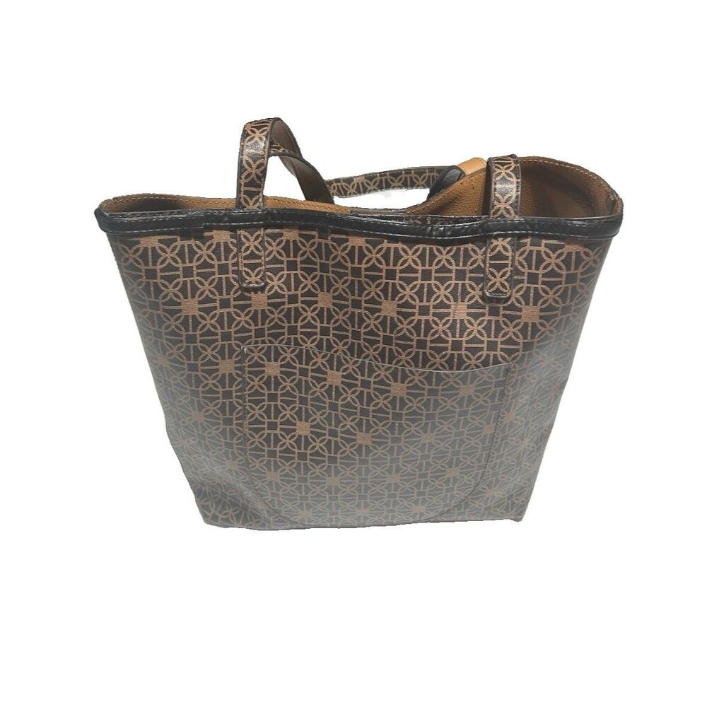 Geometric Print Tote Bag Brown Tan Shoulder Bag